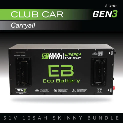 Eco Battery GEN3 Lithium Bundle for Club Car Carryall (2015+) – 51V Options