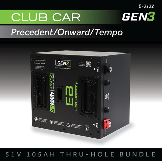 Eco Battery GEN3 Lithium Bundle – 51V 105Ah Thru-Hole for Club Car Precedent / Onward / Tempo