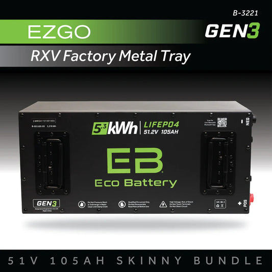 Eco Battery GEN3 Lithium Bundle for EZGO RXV (Metal Tray) – 51V & 70V Options