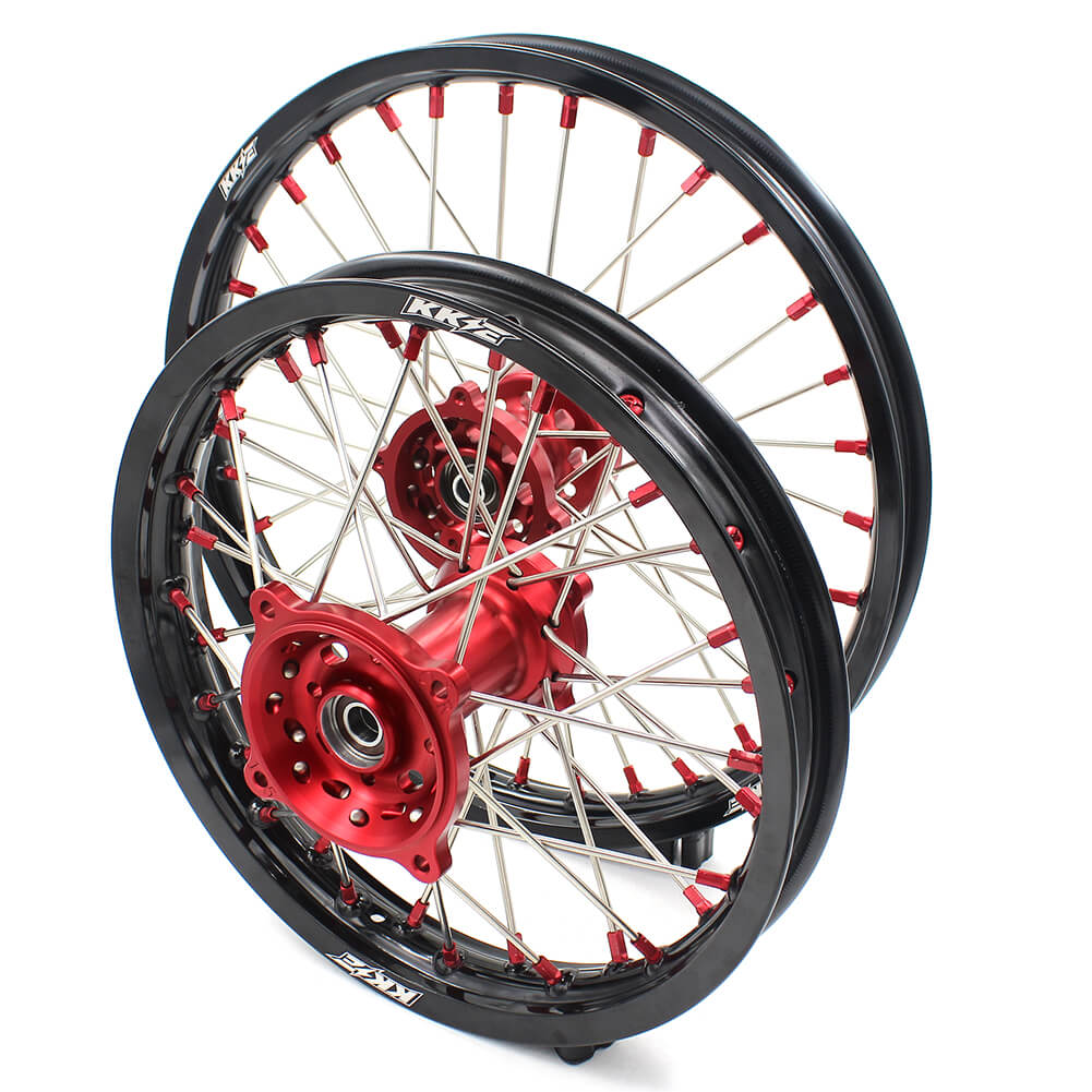 KKE 17 & 14 Kids Wheels Rims For HONDA CRF150R CRF150RB 2007-2025 Red Alloy Nipple