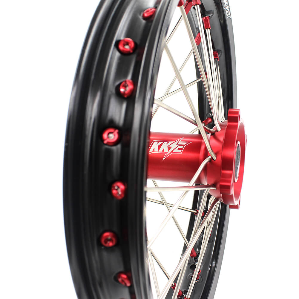 KKE 17 & 14 Kids Wheels Rims For HONDA CRF150R CRF150RB 2007-2025 Red Alloy Nipple