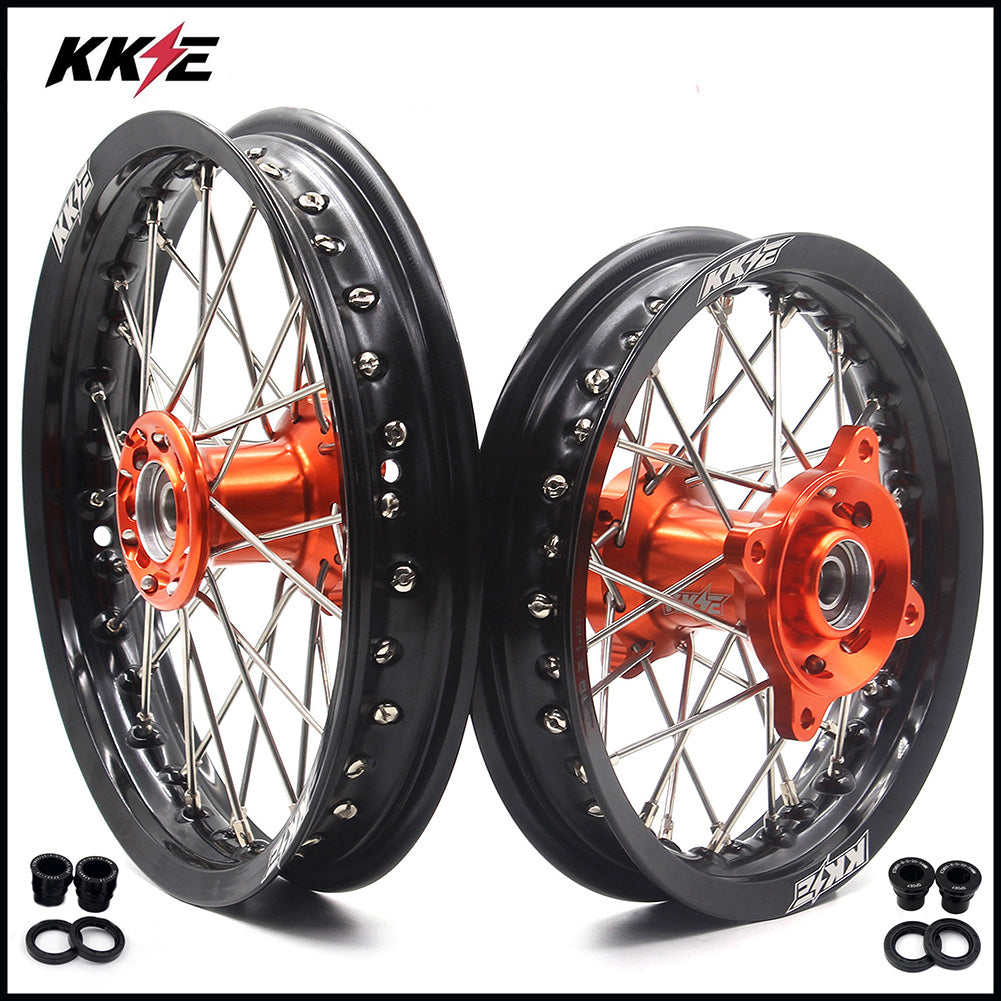 KKE 10/10 Small Kid's Wheels For KTM SX50 Mini Dirtbikes Orange Hub