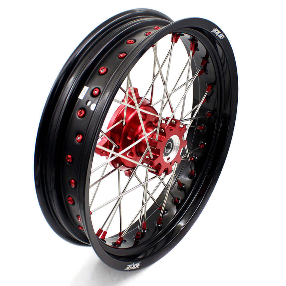 KKE 17 Inch OEM Size Supermoto Wheels for Honda XR650L 1993-2024 Red Nipple