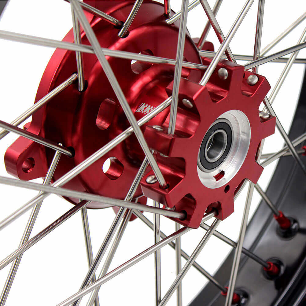 KKE 17 Inch OEM Size Supermoto Wheels for Honda XR650L 1993-2024 Red Nipple