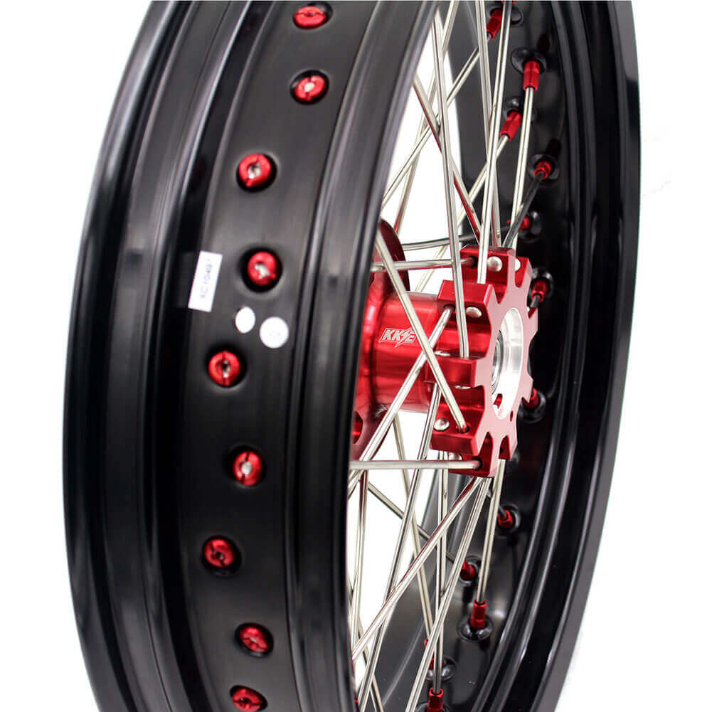 KKE 17 Inch OEM Size Supermoto Wheels for Honda XR650L 1993-2024 Red Nipple