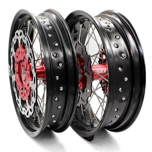 KKE 17 inch Supermoto Wheels Rims for HONDA XR650L 1993-2024 Red Hub Discs