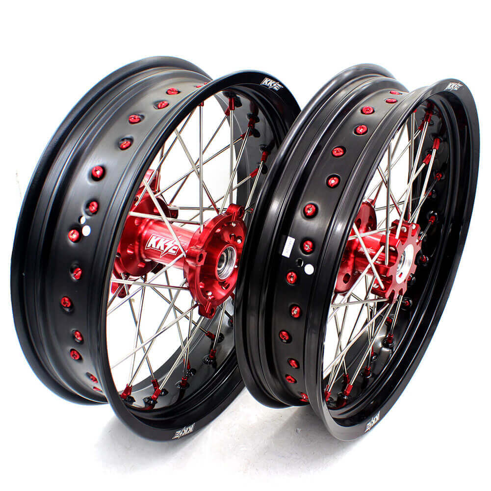 KKE 17 Inch OEM Size Supermoto Wheels for Honda XR650L 1993-2024 Red Nipple