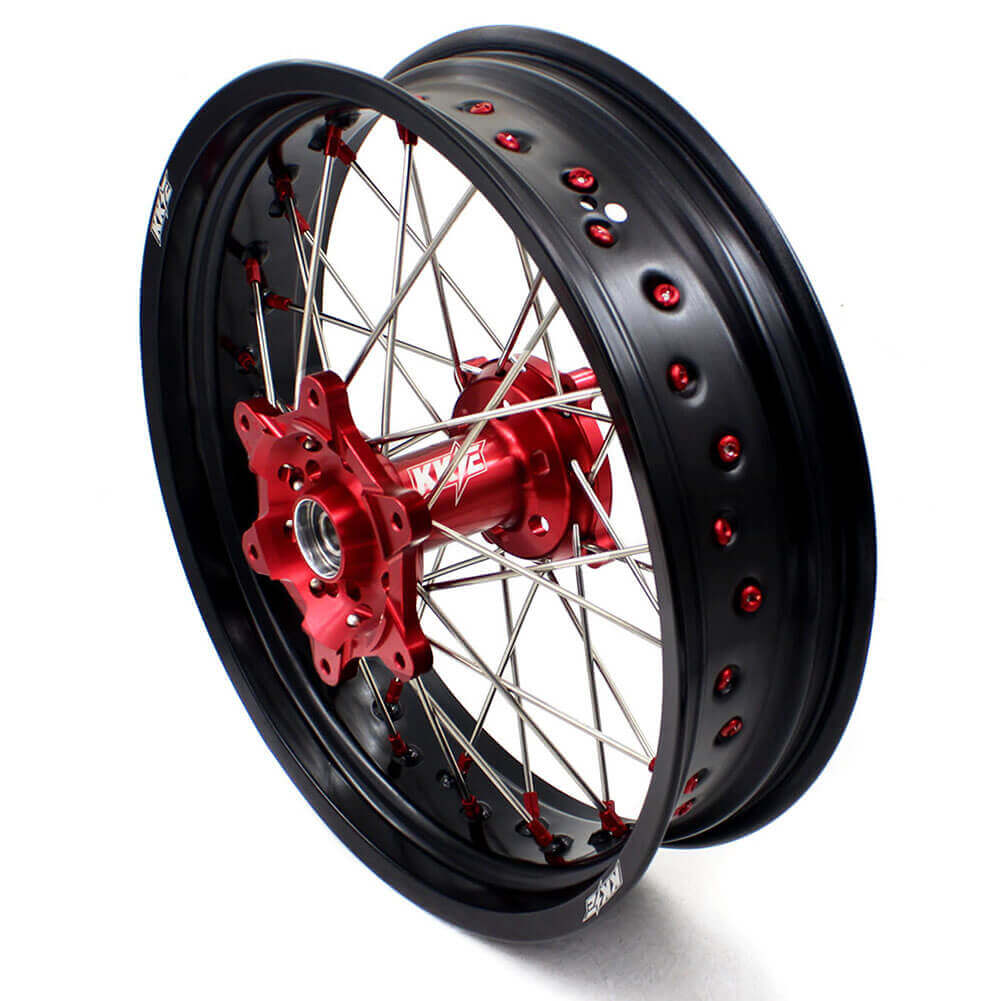 KKE 17 Inch OEM Size Supermoto Wheels for Honda XR650L 1993-2024 Red Nipple