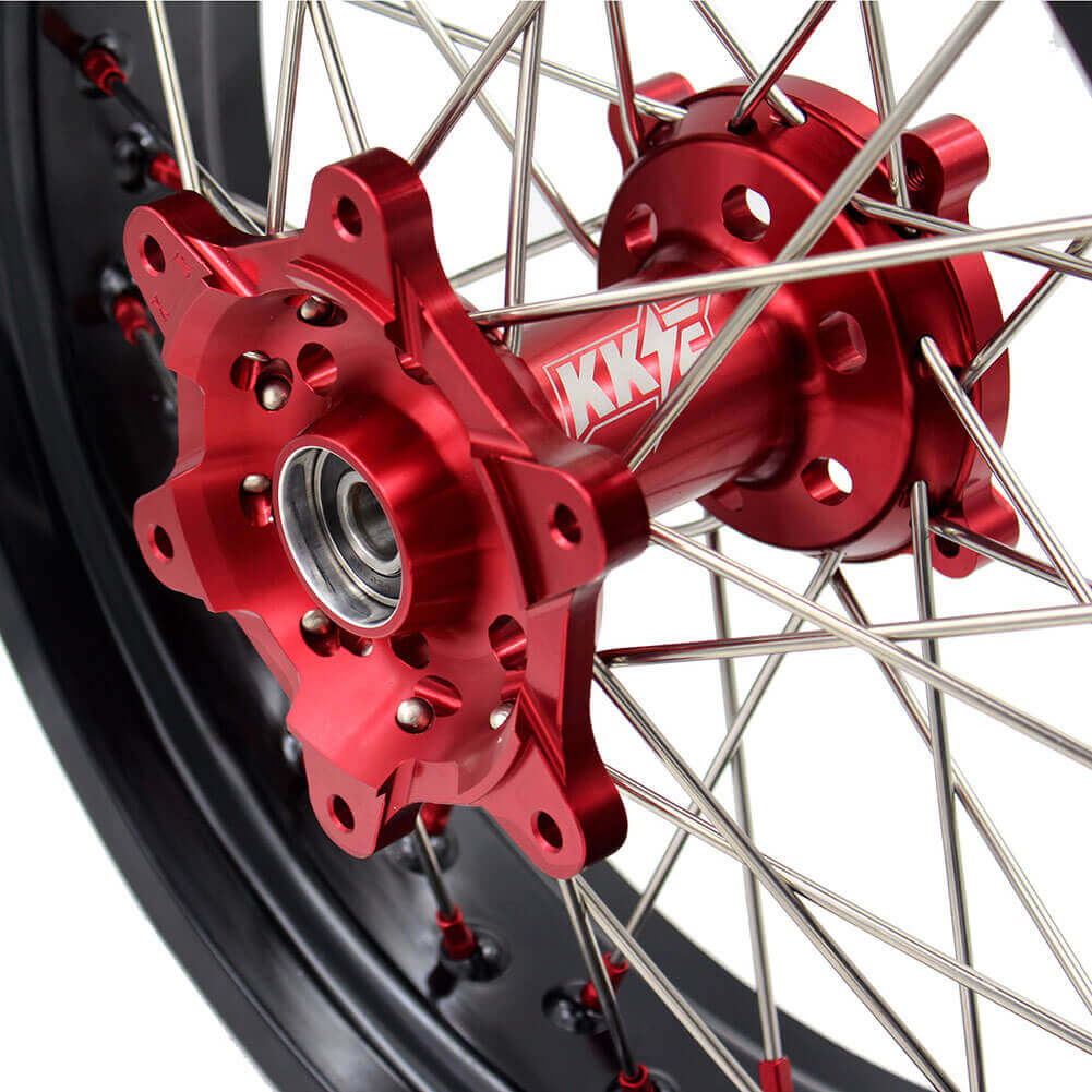 KKE 17 Inch OEM Size Supermoto Wheels for Honda XR650L 1993-2024 Red Nipple