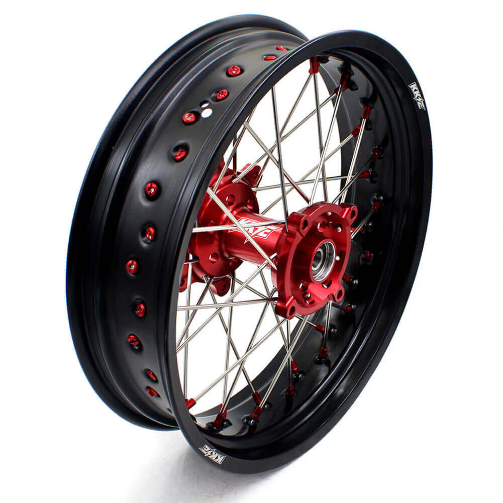 KKE 17 Inch OEM Size Supermoto Wheels for Honda XR650L 1993-2024 Red Nipple
