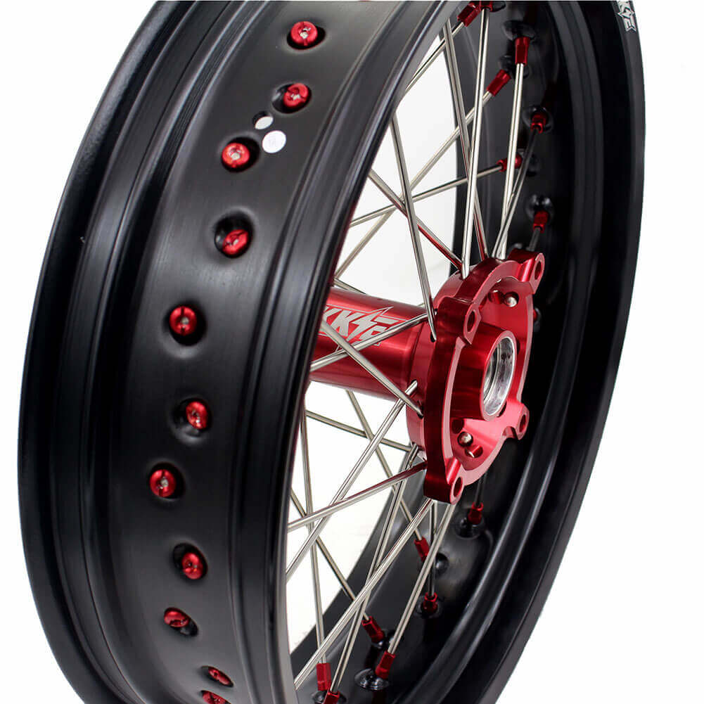 KKE 17 Inch OEM Size Supermoto Wheels for Honda XR650L 1993-2024 Red Nipple