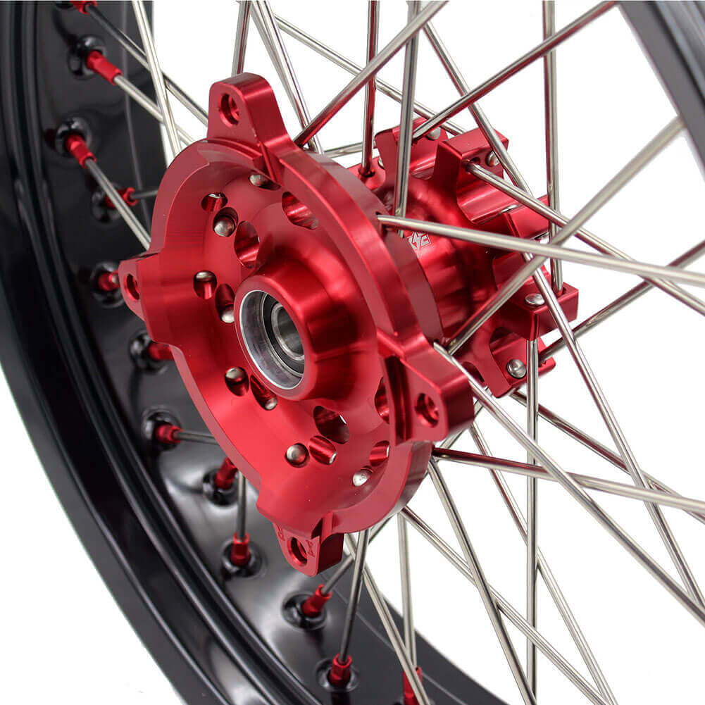 KKE 17 Inch OEM Size Supermoto Wheels for Honda XR650L 1993-2024 Red Nipple