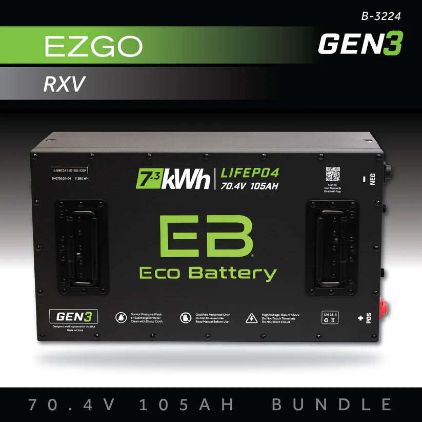 Eco Battery GEN3 Lithium Bundle for EZGO RXV (Plastic Tray) – 51V & 70V Options