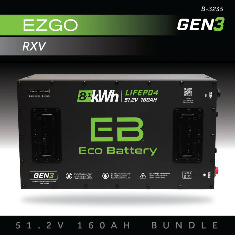 Eco Battery GEN3 Lithium Bundle for EZGO RXV (Plastic Tray) – 51V & 70V Options