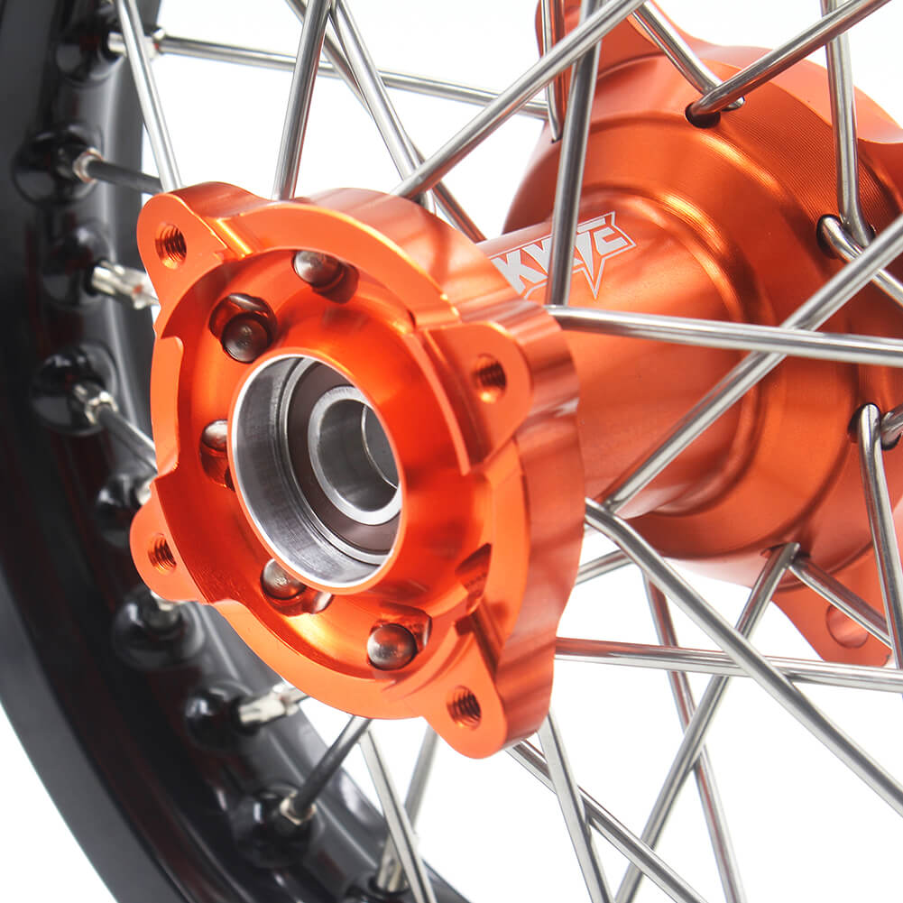 KKE 10/10 Small Kid's Wheels For KTM SX50 Mini Dirtbikes Orange Hub