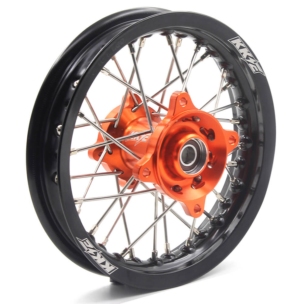 KKE 10/10 Small Kid's Wheels For KTM SX50 Mini Dirtbikes Orange Hub