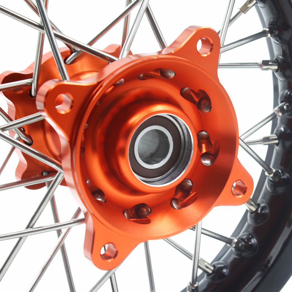 KKE 10/10 Small Kid's Wheels For KTM SX50 Mini Dirtbikes Orange Hub