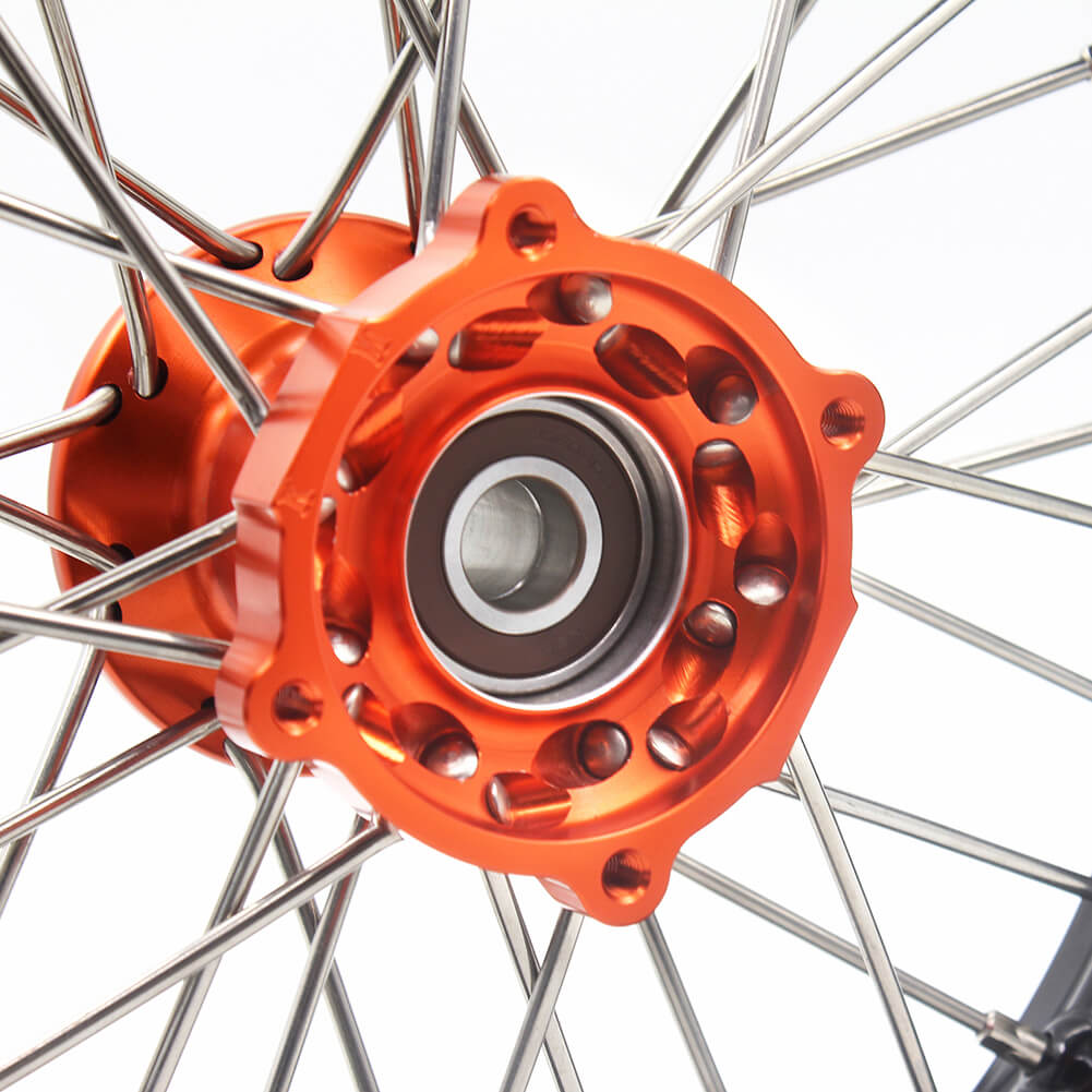 KKE 10/10 Small Kid's Wheels For KTM SX50 Mini Dirtbikes Orange Hub